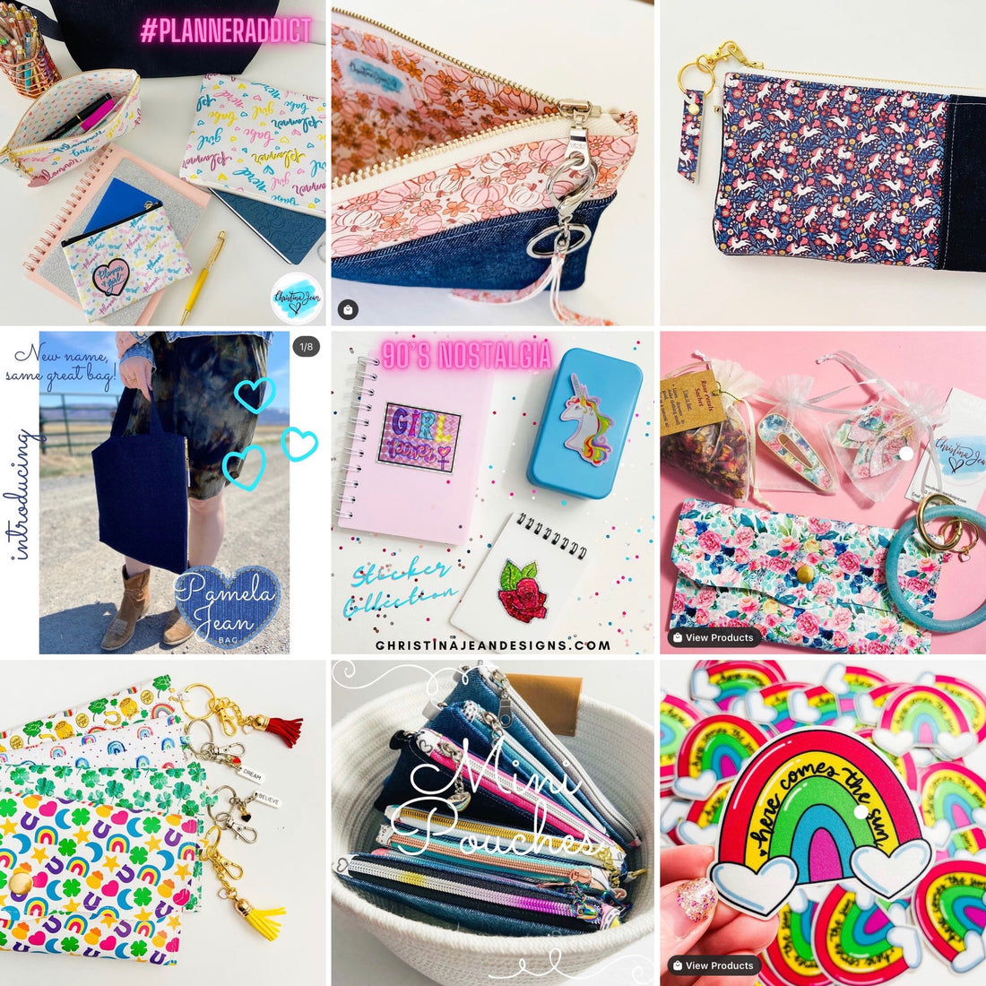 2021 favorite things for Christina Jean Bags shop pouches, denim bags and vegan leather pouches