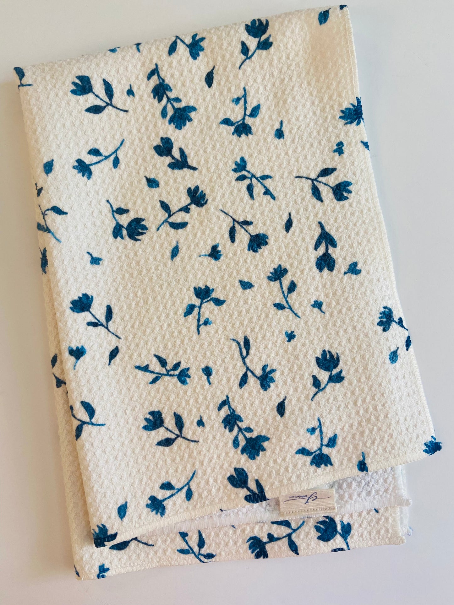 Tea Towel Kitchen Hand Towel with Blue Watercolor Design