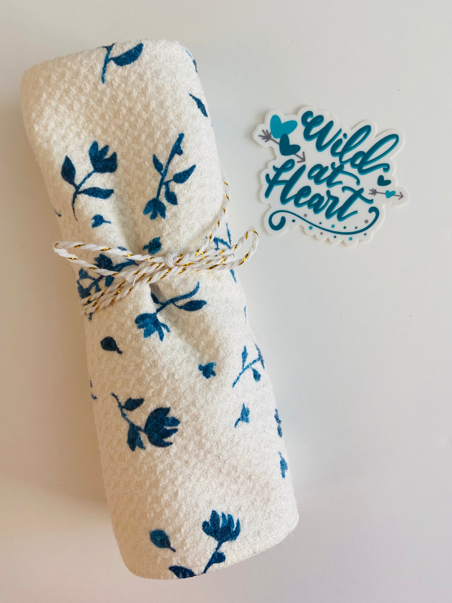 Tea Towel Kitchen Hand Towel with Blue Watercolor Design