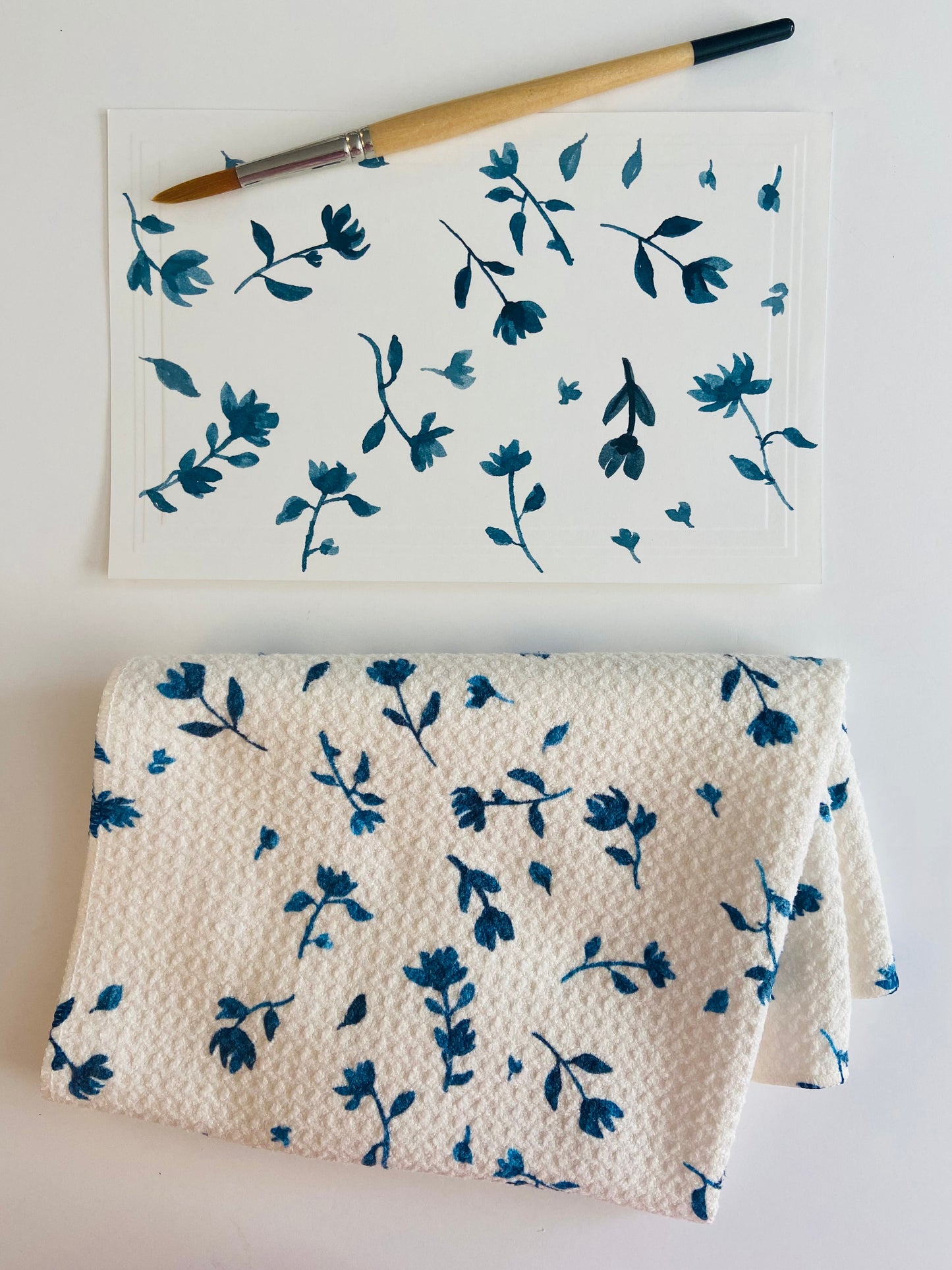 Tea Towel Kitchen Hand Towel with Blue Watercolor Design