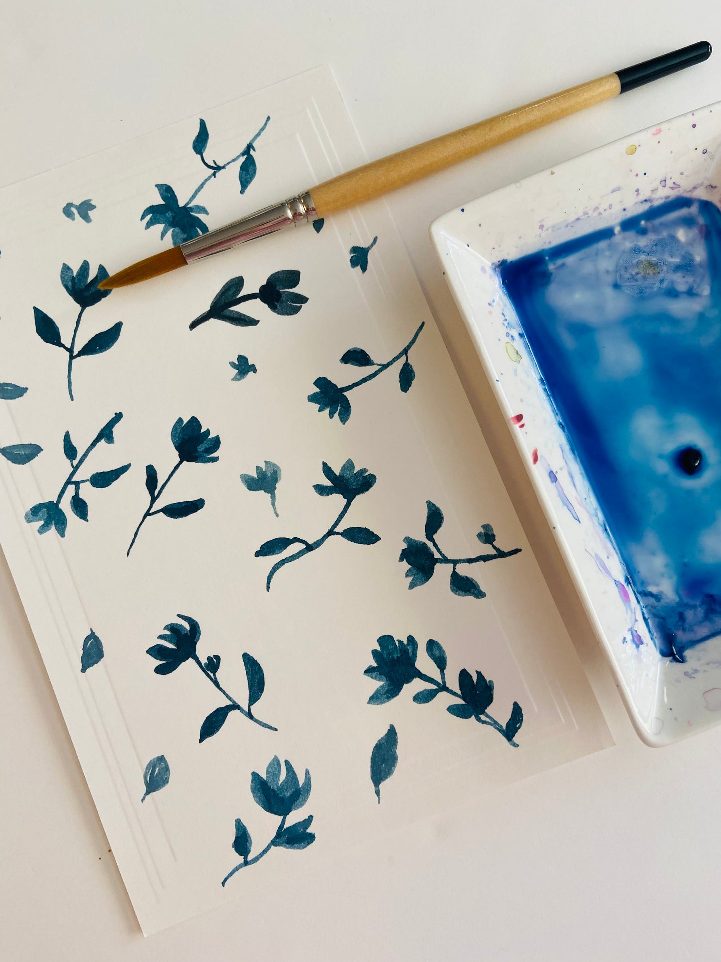 Tea Towel Kitchen Hand Towel with Blue Watercolor Design