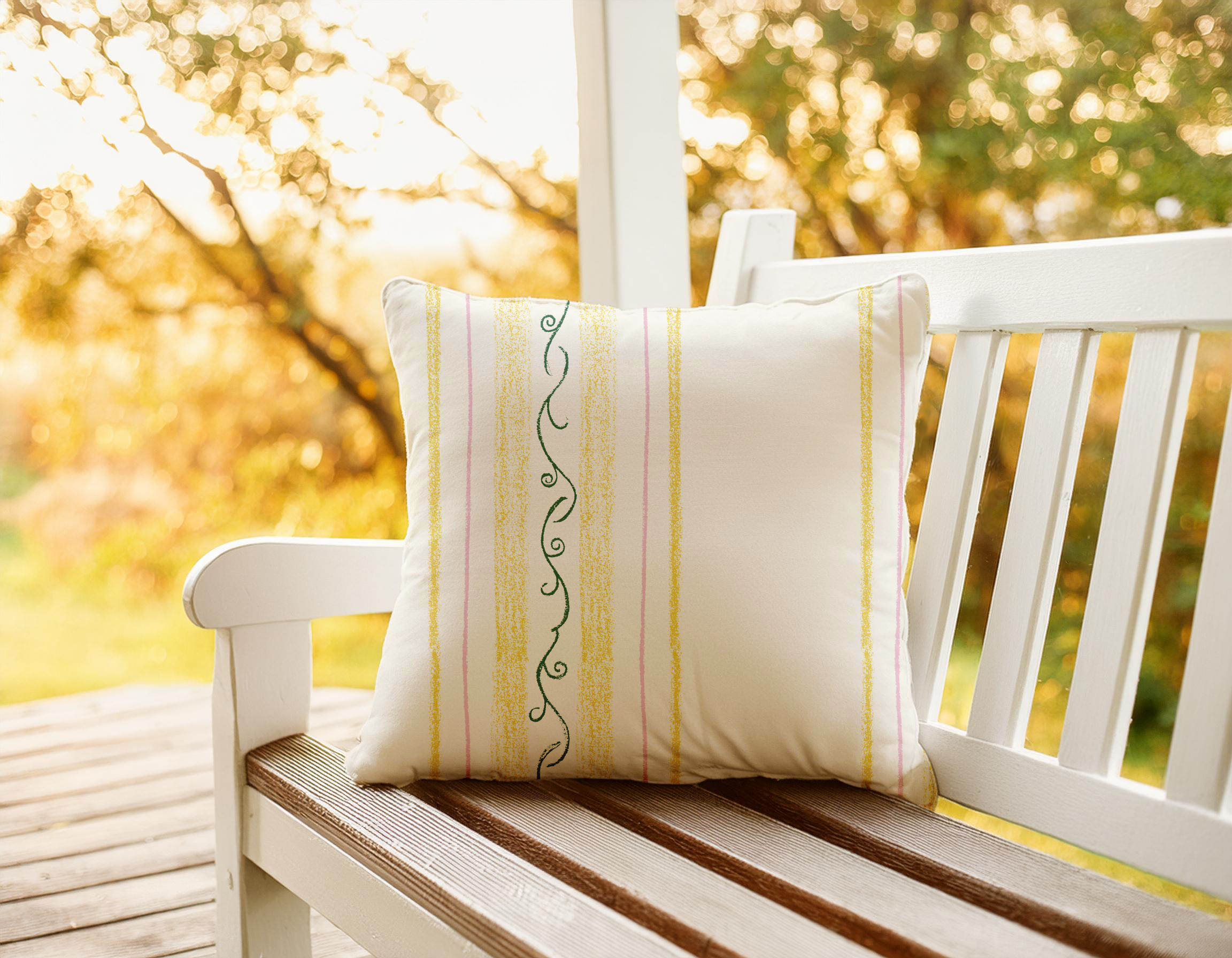 Strip pillow for outdoor with French country aesthetic artwork by Christina jean designs for license 