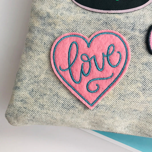 Love Pink Felt Heart Shaped Sticker Patch